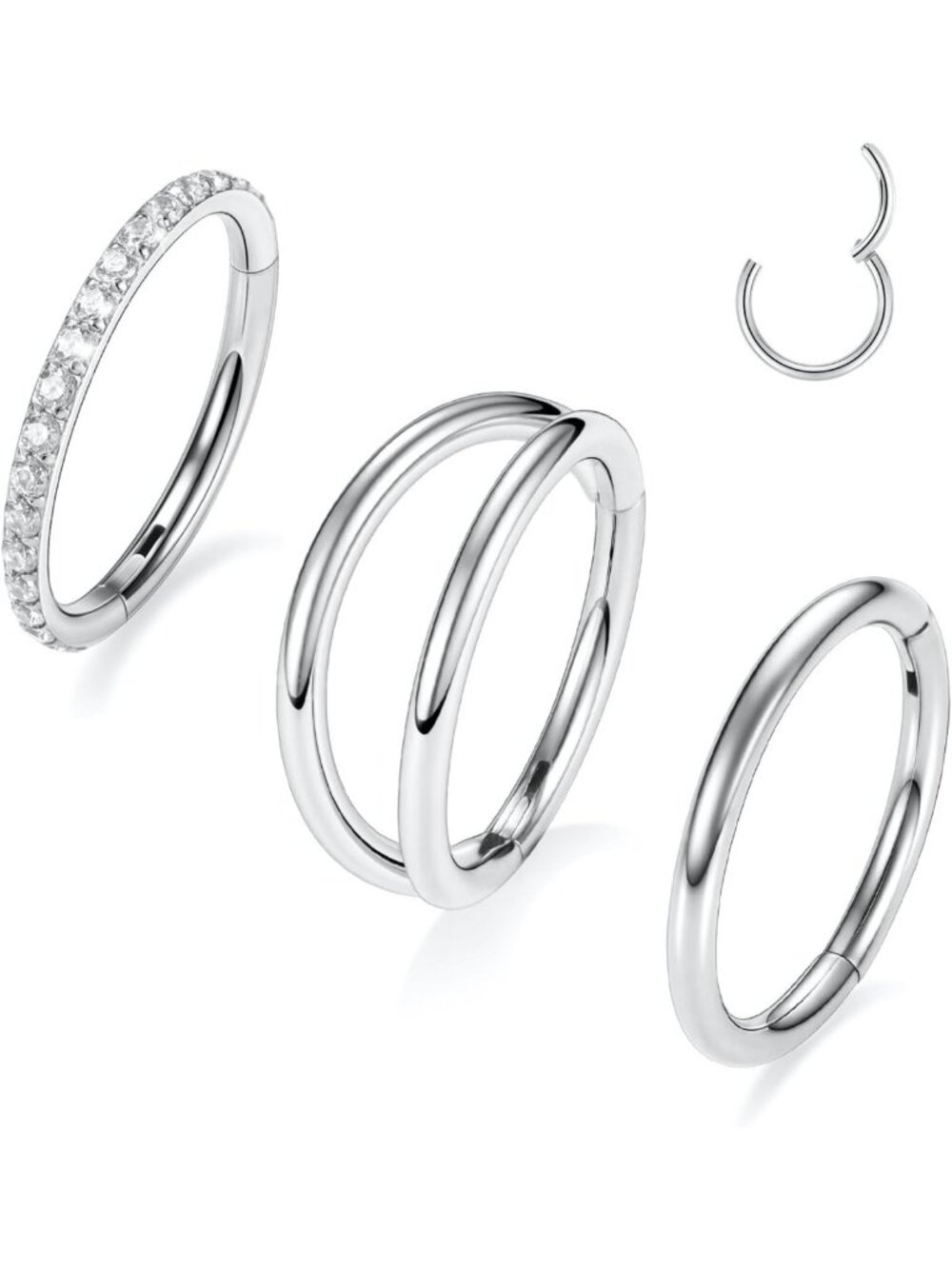 3pcs Double Nose Rings & Hoops - Surgical Steel Cartilage Earrings, Septum